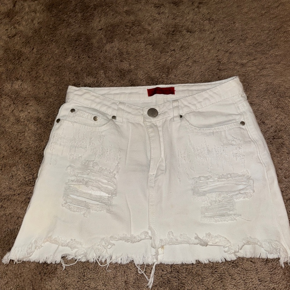 White Distressed Denim Skirt